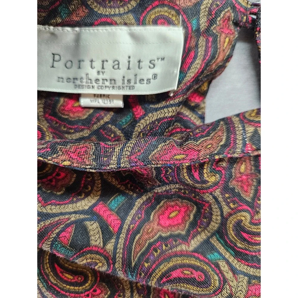 Vintage Portraits Northern Isles Paisley 2 Piece Set Rayon Blouse Pants Size 14